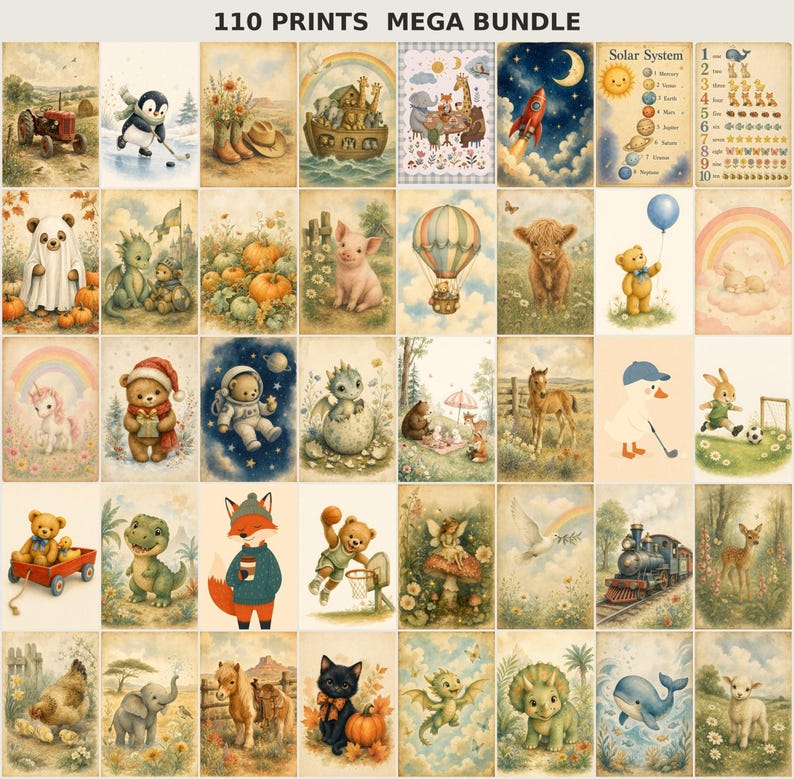 Nursery Wall Art Bundle, Mega Collection of 110 Printable Animal Designs, Baby Shower Gift image 9