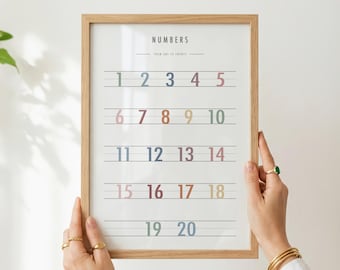 Rainbow Numbers Poster, Counting Chart 1-20, Educational Wall Art (Digital Download)