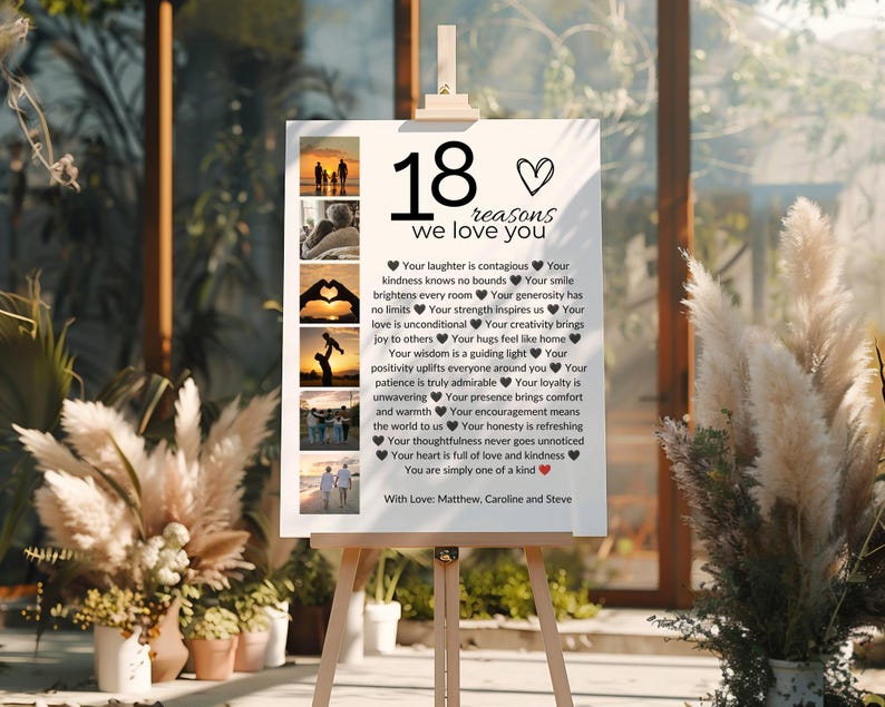 18 Reasons We Love You Photo Collage + Guest Book, 18th Birthday Gift, Editable Canva Template image 5