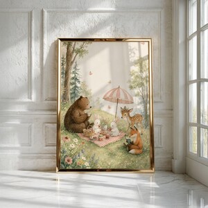 Woodland Nursery Art, Storybook Picnic Print, Kids Room Decor, Baby Shower Gift image 2