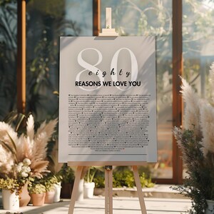 80th Birthday Decorations - 80 Reasons We Love You Poster + Guest Book Sign, 80th Birthday Gift, Editable Canva Template image 5