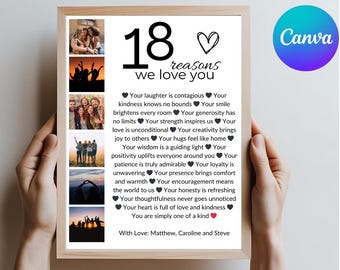 18th Birthday Gift: 18 Reasons We Love You Printable (Canva Template)