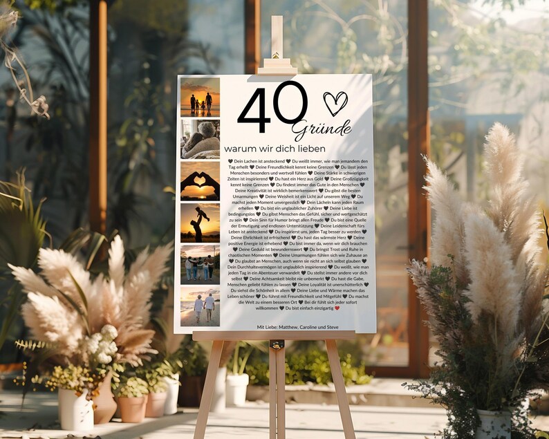 Personalisiertes Geschenk zum 40. Geburtstag – Fotocollage, 40 Gründe warum wir dich lieben, Canva Vorlage image 5