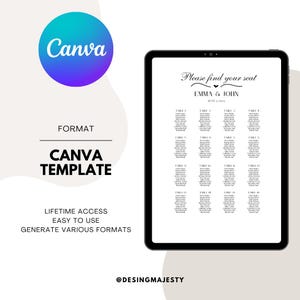 K&ouml;nnte beinhalten: Eine digitale Vorlage f&uuml;r einen Hochzeitssitzplan. Der Plan tr&auml;gt den Titel "Bitte finden Sie Ihren Platz" und zeigt die Namen "Emma & John" sowie das Datum "Juni 2015". Der Plan ist in 16 Tische unterteilt, jeder mit einer Tischnummer und einer Namensliste.