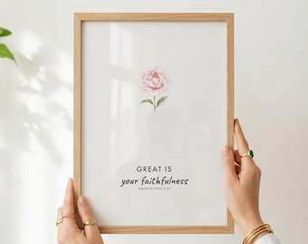 Floral Bible Verse Print, Lamentations 3:23 Faithfulness Art (Digital Download)