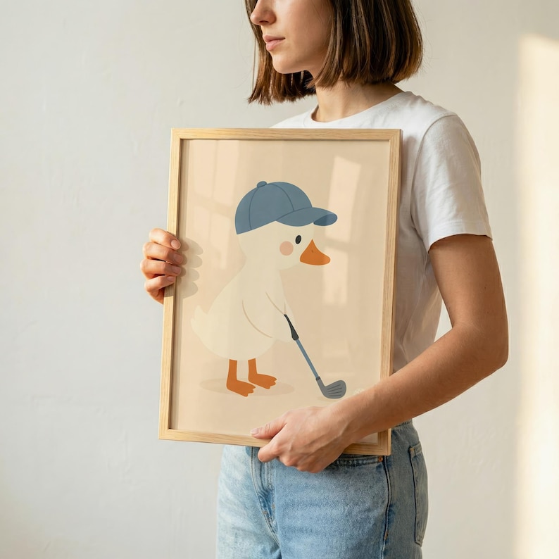 Sztuka ścienna do pokoju dziecięcego w stylu vintage z motywem golfa, nadruk z kaczką golfową, dekoracja pokoju dla chłopców, prezent na baby shower zdjęcie 4