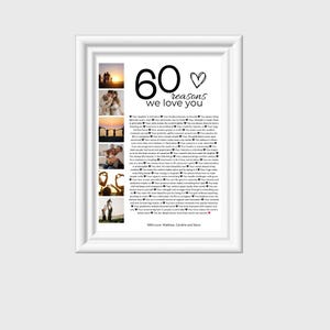 Póster "60 razones por las que te amamos": Collage de fotos personalizado (descarga digital) imagen 5
