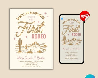 Zaproszenie na pierwsze urodziny rodeo w stylu kowbojki: motyw różowego westernu (szablon do druku)