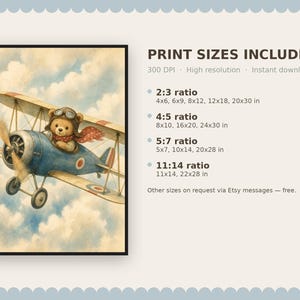 Lámina decorativa vintage de avión para habitación infantil - Decoración para habitación de niños - Descarga instantánea imagen 9