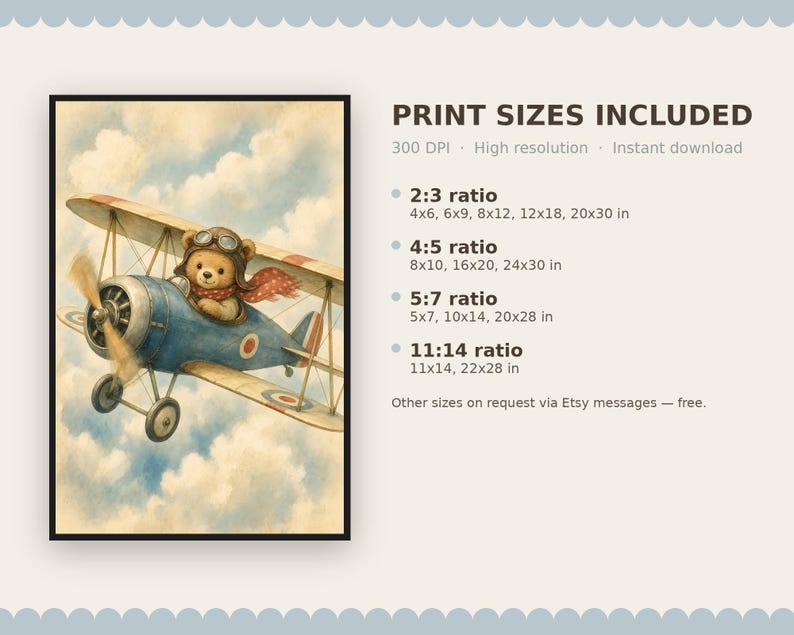 Lámina decorativa vintage de avión para habitación infantil - Decoración para habitación de niños - Descarga instantánea imagen 9