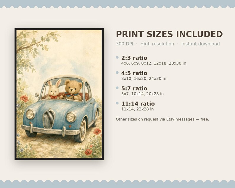 Vintage Car Nursery Wall Art, Printable Kids Room Decor, Baby Shower Gift Ideas image 9