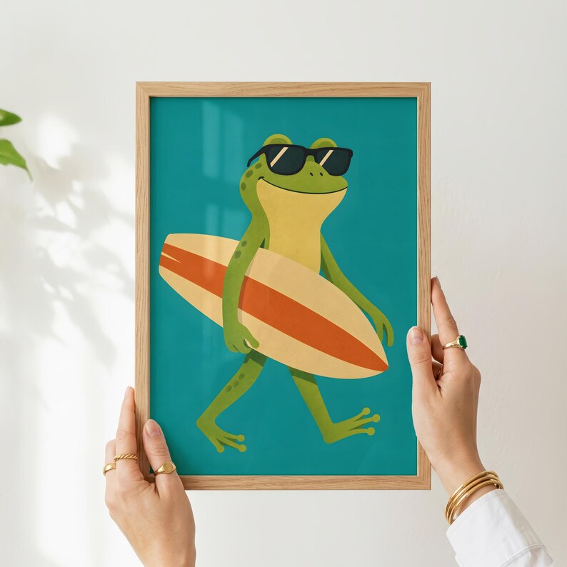 Surfing Frog Print, Whimsical Animal Nursery Wall Art (Digital Download) image 6