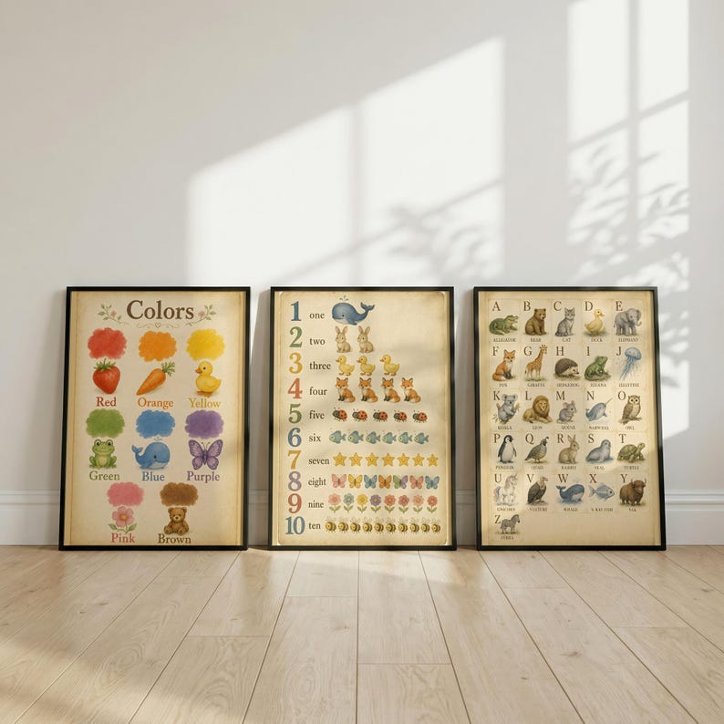 Set van 3 educatieve posters, muurdecoratie voor de speelkamer, kinderkamerdecoratie - Direct te downloaden afbeelding 7