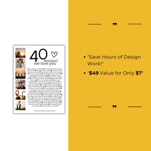 May include: A printable 40 reasons why you love someone printable. The printable features a black and white design with a heart and the text "40 reasons we love you". The printable is a digital download and is perfect for a gift or a special occasion.