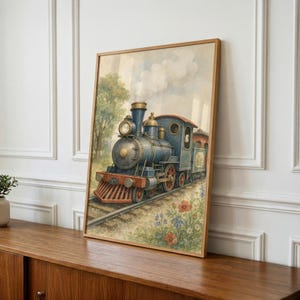 Vintage Train Nursery Wall Art, Kids Room Decor, Printable Download, Baby Shower Gift image 1