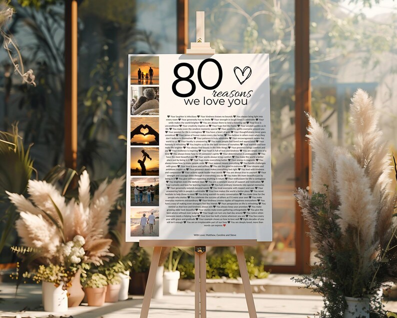 80th Birthday Photo Collage: Custom '80 Reasons' Gift, 80th Birthday Decorations (Canva Template) image 5