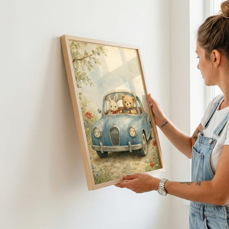 Vintage Car Nursery Wall Art, Printable Kids Room Decor, Baby Shower Gift Ideas image 2