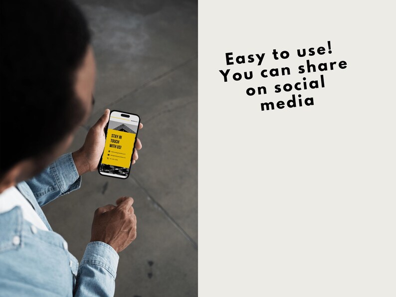 May include: A person is looking at a smartphone screen displaying a website with the text "Stay in touch with us".