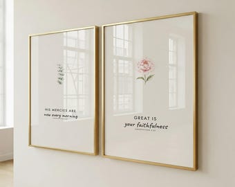 Floral Scripture Prints, Lamentations 3:23, Christian Wall Art, Eucalyptus Peony Decor (Digital Download)