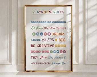 Playroom Rules Printable Wall Art, Boho Kids Room Decor (Digital Download)