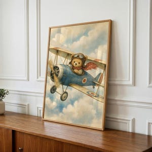 Lámina decorativa vintage de avión para habitación infantil - Decoración para habitación de niños - Descarga instantánea imagen 1