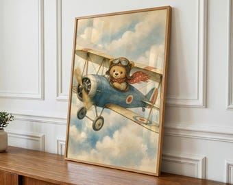 Lámina decorativa vintage de avión para habitación infantil - Decoración para habitación de niños - Descarga instantánea