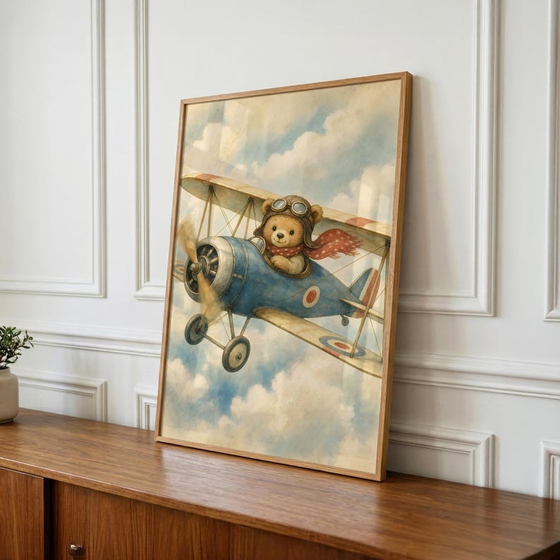 Lámina decorativa vintage de avión para habitación infantil - Decoración para habitación de niños - Descarga instantánea imagen 1