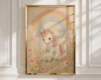 Unicorn Nursery Wall Art, Rainbow Unicorn Print, Girls Room Decor, Baby Shower Gift