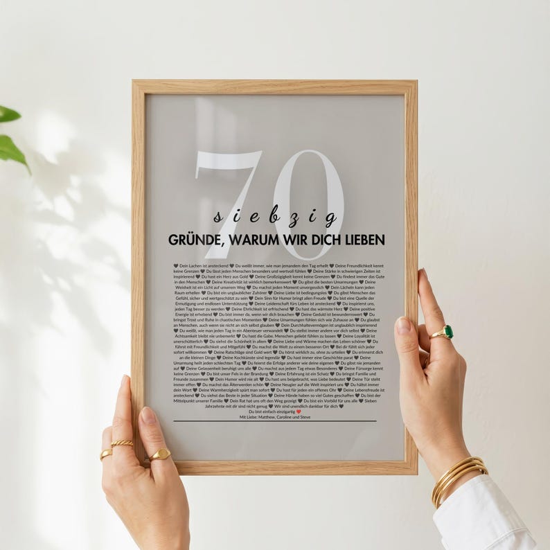 Personalisiertes Geschenk zum 70. Geburtstag – 70 Gründe warum wir dich lieben, Canva Vorlage (Download digitale) immagine 2