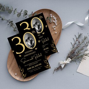 Inbjudan till 30-årsjubileum: Svart och guld, fotomall (digital nedladdning) bild 7