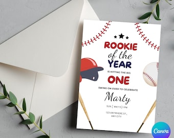 Rookie of the Year Baseball 1st Birthday Invitation (Digital Template)