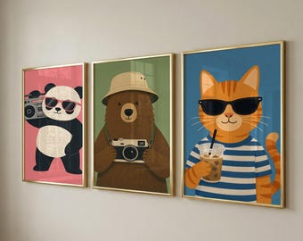 Set of 3 Nursery Prints, Cool Animal Designs, Kids Room Decor, Baby Shower Gift
