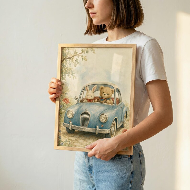 Vintage Car Nursery Wall Art, Printable Kids Room Decor, Baby Shower Gift Ideas image 4