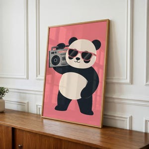 Panda Wall Art – Retro Sunglasses Boombox Print (Digital Download) image 1