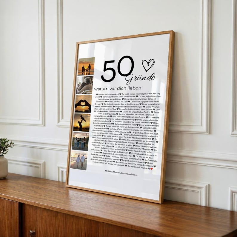 Personalisiertes Geschenk zum 50. Geburtstag – Fotocollage, 50 Gründe warum wir dich lieben, Canva Vorlage image 2