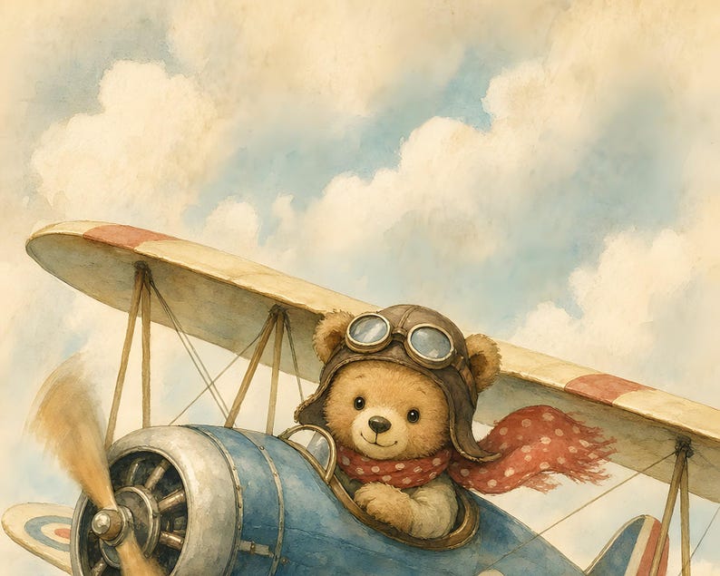 Lámina decorativa vintage de avión para habitación infantil - Decoración para habitación de niños - Descarga instantánea imagen 10