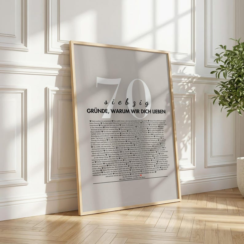Personalisiertes Geschenk zum 70. Geburtstag – 70 Gründe warum wir dich lieben, Canva Vorlage (Download digitale) immagine 3