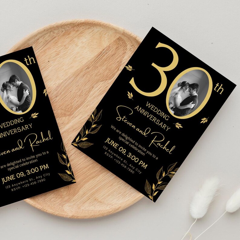 Inbjudan till 30-årsjubileum: Svart och guld, fotomall (digital nedladdning) bild 5