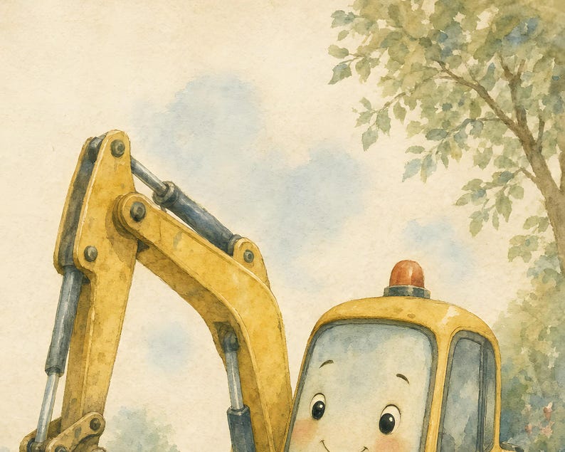 Decorazione murale per la cameretta a tema costruzioni, stampa di una scavatrice per la stanza dei bambini, regalo per neonato, download immediato immagine 10
