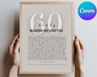 60 Reasons We Love You Poster: Custom 60th Birthday Gift (Digital Download)