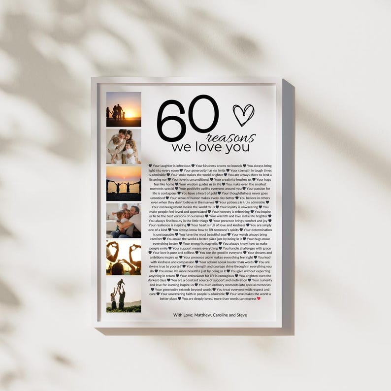 Póster "60 razones por las que te amamos": Collage de fotos personalizado (descarga digital) imagen 7