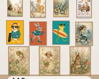 Nursery Wall Art Bundle, Mega Collection of 110 Printable Animal Designs, Baby Shower Gift