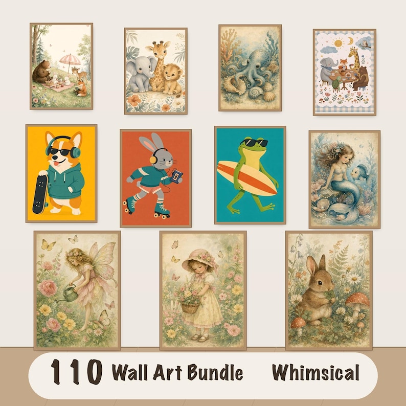 Nursery Wall Art Bundle, Mega Collection of 110 Printable Animal Designs, Baby Shower Gift image 1