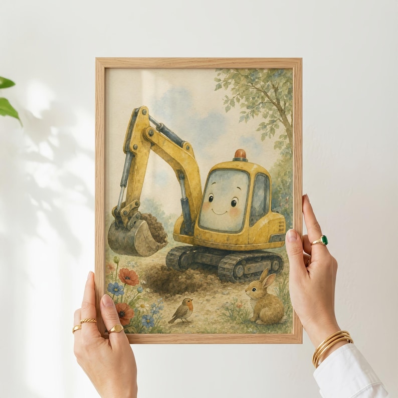 Decorazione murale per la cameretta a tema costruzioni, stampa di una scavatrice per la stanza dei bambini, regalo per neonato, download immediato immagine 6