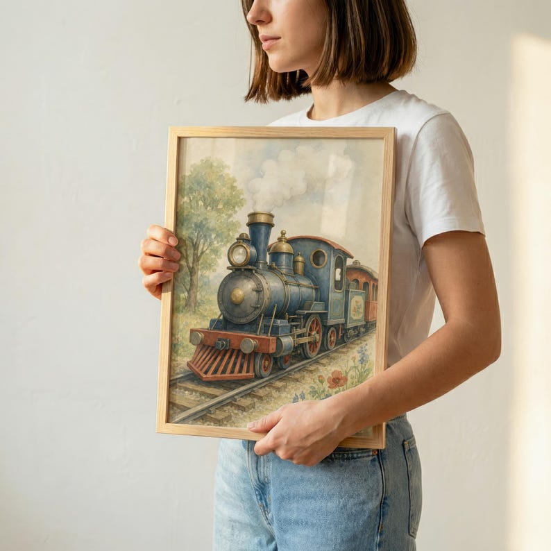 Vintage Train Nursery Wall Art, Kids Room Decor, Printable Download, Baby Shower Gift image 4