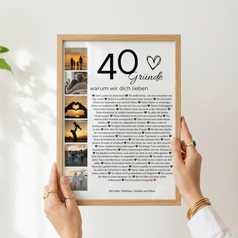 Personalisiertes Geschenk zum 40. Geburtstag – Fotocollage, 40 Gründe warum wir dich lieben, Canva Vorlage image 3