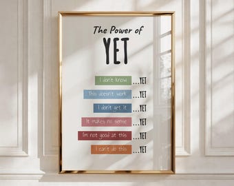 Growth Mindset Poster, Power of Yet, Therapy Office Decor, Classroom Art (Digital Download)