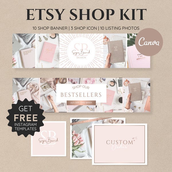 Rose Gold Etsy Shop Kit | Etsy Banner Vorlage | Etsy Shop Banner | Etsy Branding-Kit | Etsy Canva Template + KOSTENLOSE Instagram-Vorlagen