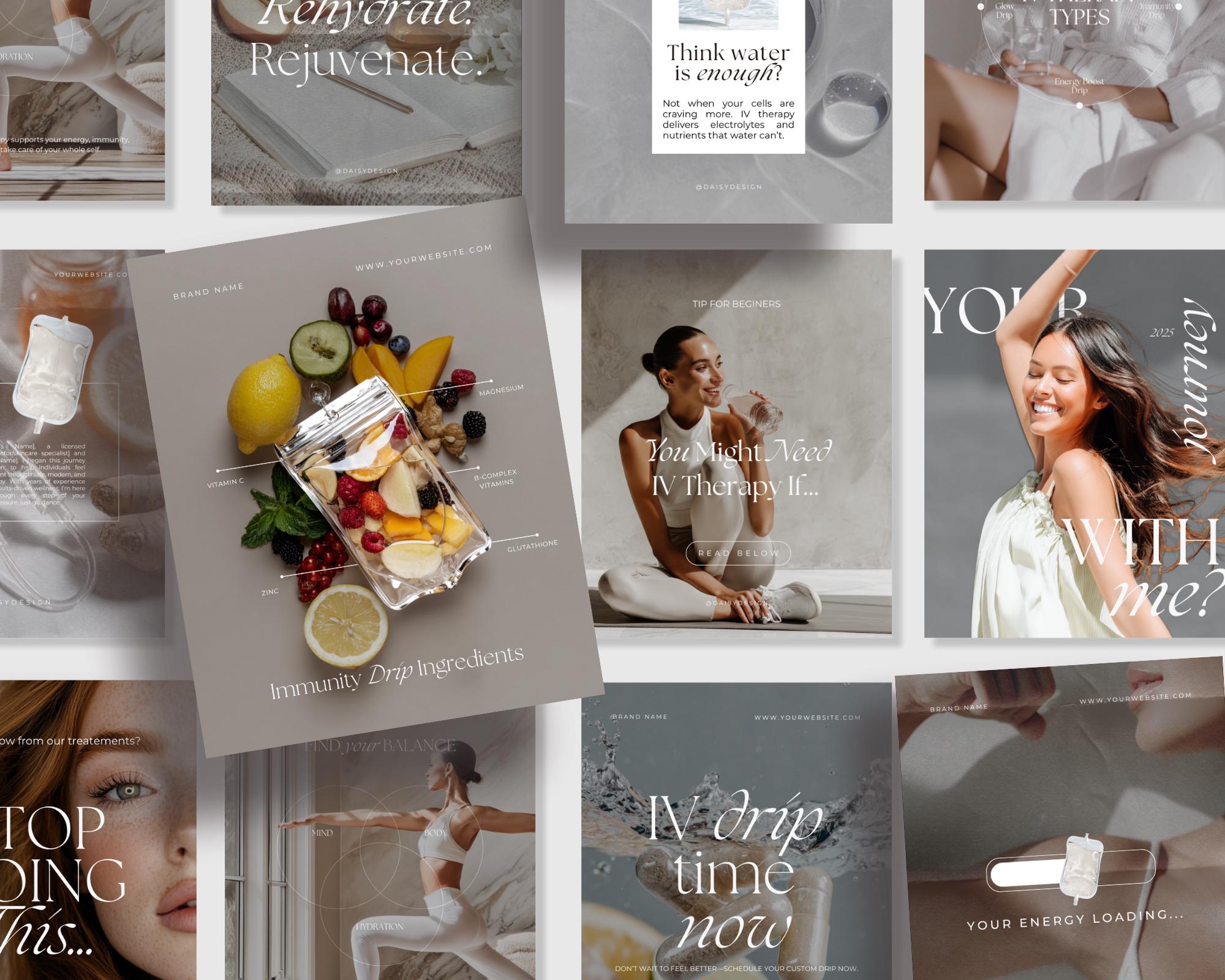 IV Therapy Instagram Templates | Aesthetic Medspa Instagram Templates | IV Therapy Drip Social Media Post | IV Hydration Therapy Template