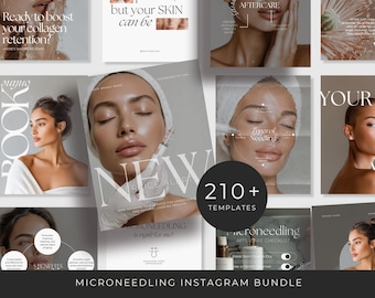 210 Microneedling Instagram Post Templates | Aesthetic Medspa Instagram Templates | Facial Treatments Templates | Esthetician Social Media